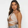 Sexy Bandage Halter Crop Top Femmes Mode Dos Nu Party Clubwear Croix À Lacets Chemises Courtes Femme T-shirts Streetwear Tees 210625