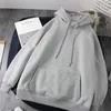 Harajuku Solid Sudaderas Ciepły Polar Hoodie Jesień Zimowe Odzież Z Kapturem Przednia Kieszonkowy Kobiety Bluzy 18641 210415