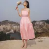 High End Party Pink Dress Women Spaghetti Strap Satin French Sexy Sling Spring Summer Back Tie Temperament Banquet Female 210601