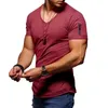fashion mens T-shirt Slim custom brand design fashion V-neck fitness casual T-shirt Basic solid color casual fitness Clothes