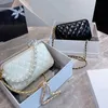 2021 Cute Soft Leather Biały Torba Na Ramię Diamentowa Check Wzór Pearl Uchwyt Damska Luksusowa Torba Zipper Prostokątna Torebka Torebka