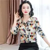 Printed Satin Silk Shirt for Women Office Lady Long-Sleeve Floral Button Cardigan Blouse Plus Size Ladies Tops 10723 210508