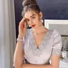 Dabuwawa Sexy V-Neck Lace Chiffon Blouse Women Summer Button Front Puff Sleeve Casual Shirts Tops Ladies Slim Fit DO1BCF003 210520