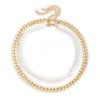 Set da 2 pezzi Hip Hop Collana cubana in acciaio inossidabile con catena di perle per gioielli da donna