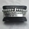 Charmarmband av titan rostfritt stål 3 st/set Flätade romerska siffror Crown Lovers Armband för kvinnor Män Lyxiga smycken Alla hjärtans dag present