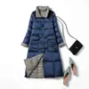 2021 Double Sided Down Jacket Women's Long Korean Version Is Thin and White Duck Down Large Coat Is Worn on Both Sides