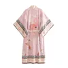 Kvinnor Blussar Ayualin Kimono Robe Lång Blus Kvinnor 2022 Strand Boho Vestidos Bomull Rayon Orange Blommig Kaftan Sommarhölje upp SW