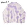 Yitimuceng Print Sweaters Fall Women Clothing Purple O-Neck Batwing Sleeve Pullovers Knit Korean Top Japanese Fashion 210601