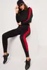 Röd Svart Striped Patchwork Sportiga Tracksuit Kvinnor Set 2 Piece Sweater Suit och Casual Hoodies Top + Sweatpants 210525