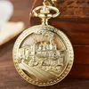 Relógios de Bolso Gold Mechanical Watch Steampunk Train gravado Mão Enrolado Esqueleto FOB Chain Colar Pingente Pingente