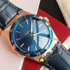 41 mm coaxial 13123412103001 Montres Miyota 8215 Automatic Mens Watch Blue Calle Blue Rose Gold Case en cuir STRAP HWOM HEL4694027