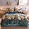 Bedding Sets Warm Winter Thick Fleece Fabric Flowers Printing Set Soft Flannel Velvet Duvet Cover Bed Sheet/Linen Pillowcases 4pcs