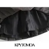 KPYTOMOA Kadınlar Chic Moda ile Astar Pileli Kontrol Mini Etek Vintage Yüksek Bel Yan Fermuar Kadın Etekler Mujer 210412