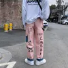 Męskie dżinsy Proste Szerokie Mężczyźni Spodnie Drukowane 2022 Streetwear Denim Hip Hop Harajuku Fashion Spodki