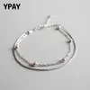 YPAY Double couche perles cheville Bracelet argent 925 bijoux fins pour les femmes à la mode serpent lien chaîne bracelets de cheville goutte YMA003