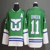 Arrivée Hartford Whalers nouveaux maillots de hockey vert Premier # 1 Mike Liut 10 Ron Francis 11 Kevin Dineen vêtements de glace classiques