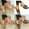 women slides sandals Slipper Summer stripe Flat Sandal Band Slippers Open Toe Slide Ladies Fashion Beach Non-slip Shoes Big Size EU35-42 GR004 04