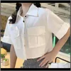 Hemden Kleidung Bekleidung Drop Lieferung 2021 Koreanische Schuluniform Damen Weiße Bluse Hemd Unregelmäßige Vorderseite Rückseite Langes Crop Top Sommer Kurz