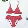 Gingham Sexy Frauen Bikini Set Push Up Rüschen Bademode Rüschen Trim Badeanzug Beachwear Schwimmen 210520