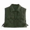 PUWD Casual Woman ArmyGreen Katoen Korte Vest Spring Fashion Dames Pocket Turndown Collar Tanks Vrouw Streetwear Outdarnen 211109