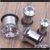 Plugs Tunnels Drop Delivery 2021 Joyería de cuerpo de moda Acero inoxidable Zircon Flesh Tunnel Mix 6-12Mm 32 Unids / lote Ear Gauges Camilla Expande