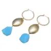 GuaiGuai Bijoux Naturel Bleu Verre Quartzs Dangle Plaqué Or Cercle Crochet Boucles D'oreilles À La Main Pour Les Femmes