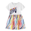 Jumping Meters 2-7T Cotton Animals Girls Dresses Summer Applique Baby Clothes Selling Striped Tunic Costume Kids Dress 210529