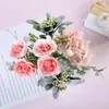 Ghirlande di fiori decorativi 5 pezzi Buquet artificiale Rosa di seta Ortensia Festival finto Matrimonio fai da te Decorazione della casa 5 rami