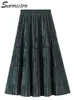 Surmiitro Superkvalitet sammet lång kjol Kvinnor Autumn Winter Korean Style Mid-Längd Hög midja veckad MIDI Kvinna 220224