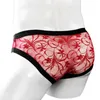 Mäns badkläder Mens underkläder Seat-Through Mesh Underwear Underpants Floral Spets Briefs låg midja Elasitc midjeband trosor