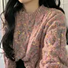 Ezgaga Coloré Dot Vintage épais tricoté pull femme hiver mode o-cou à manches longues vêtements d'extérieur femmes hauts lâche streetwear 210430