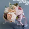 Düğün çiçekleri Avrupa vintage gelin buket yapay tozlu şakayık sahte etli bitki dantel kurdele nedime parti6197764