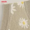 Tangada Kvinnor Vintage Blommor Mönster Stickad Vest O Neck Sweater Ärmlös Kvinna Waistcoat Toppar QJ34 210609