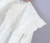 White Lace Embriodery Turn Down Collar Blouses Tops Women Lantern Sleeve French Palace Ladies Vintage Cotton 210427