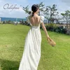 Été dos nu blanc longue sans manches femmes Sexy Maxi tunique robe de plage 210415