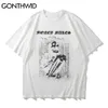 Gonthwid Streetwear T-shirts en détresse T-shirts Hip Hop Skeleton Skull Skull manches courtes T-shirts Punk Rock Tees gothiques Tees Harajuku Tops 210629