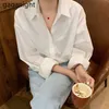 Women Shirts Long Sleeve Blouse Tops Solid White Turn-down Collar OL Shirt Back Hollow Out Female Loose Blouses 210601