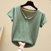 Woman Clothes Cotton Short Sleeve tshirts Summer Shirt V-neck Ladies Blouse Shirts Casual White Women TShirts 653B 210420