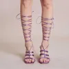 Sandals T-tied Knot Lace Up Sexy Women Shoes Thigh High Summer Fashion Square Toe Thin Heel Party Dress