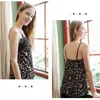 JULY'S SONG Fashion 4 pièces Pyjamas Set Leopard Imprimer Femme Vêtements de nuit en soie artificielle Sling Robe avec coussin de poitrine 211215