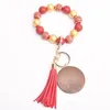 Armband Keychain Trä Beaded Tassels Keychain Party Favor Personlig Skiva Oranament Souvenir Wristlet Key Ring Kvinnor Wrist Wht0228