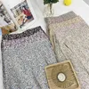 Spring and Summer Style Soft Oil Painting Broken Flowers Very Fairy Mid-length Stretch High Waist A-line Skirt 210507