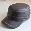 Casquette de Baseball et de Golf en cuir véritable pour hommes, chapeau militaire de marque avec rabat d'oreille, marron et noir, à large bord, 266F