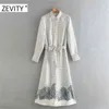 Kobiety Vintage Patchwork Flower Print Business Shirt Sukienka Office Damskie łuk Kręty Sashes Vestido Dresses DS4410 210420