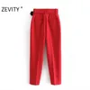 Mulheres Candy Cor Calças Vermelho Rosa Cor Chic Sashes Calças De Negócios Feminino Feminino Zipper Pantalones Mujer Calças P953 210603