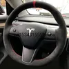 DIY Hand Sewing Stitching Steering Wheel Handle Cover For Tesla Model 3 S X Y Black Suede Car Accessories3725775