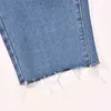 Mulheres tassel cintura alta solta denim shorts verão casual azul joelho comprimento bolso shorts fêmea reta cinco pontos jeans 210416