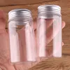 12pcs Dia 47mm 50ml/80ml/100ml/150ml/200ml Transparent Glass Spice Bottles Jar Terrarium with Silver Aluminum Lid Wedding Gift 210330