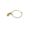 Halsband örhängen set ty399 kvinna pärlkedja justerbar ring enkel retro gyllene metall rostfritt stål ringar för kvinnor