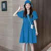 新しい韓国風の緩い紫色の正方形の襟パフスリーブドレス女性ドレスvestido de Mujer Femme Robe Y220214